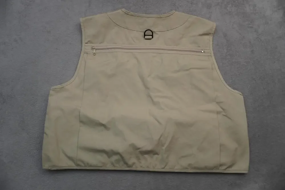 LL Bean Vest Mens XL Beige Canvas Multi Pocket Fishing Travel Outdoor Utility